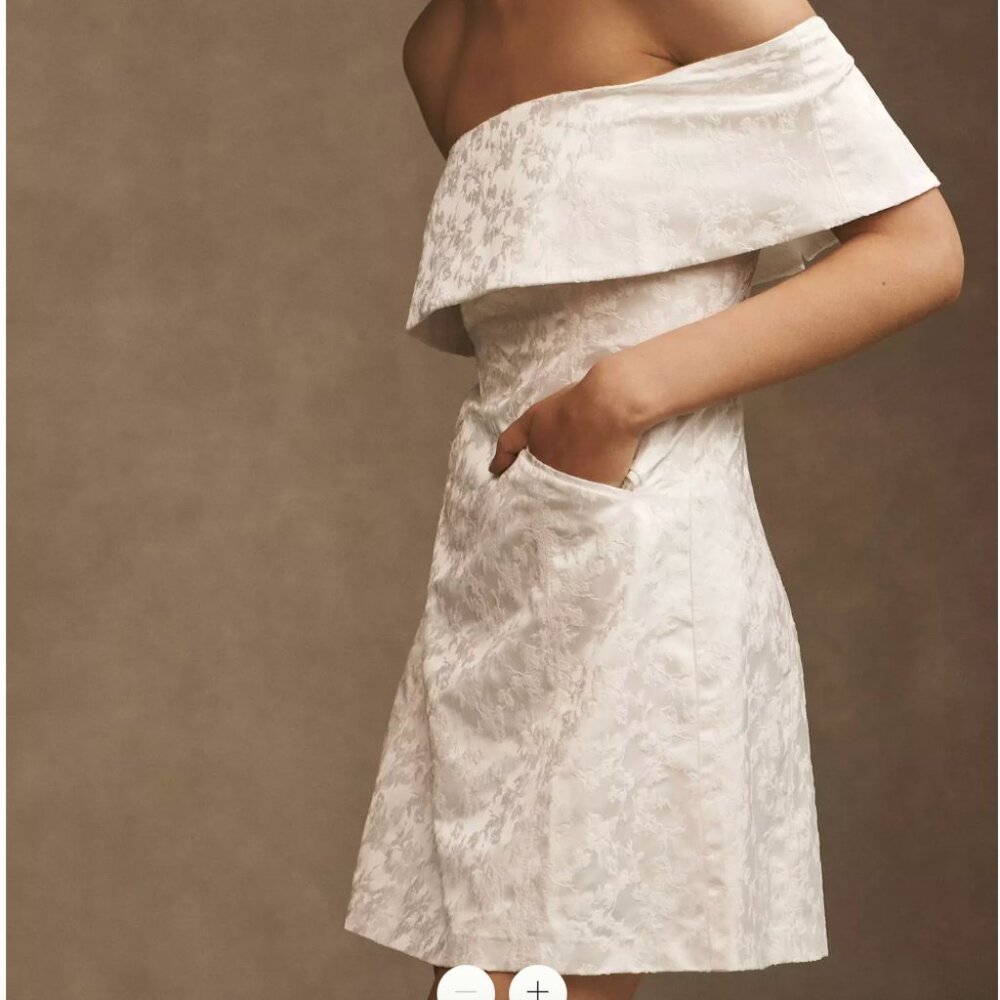 BHLDN Ingrid Stretch Jacquard Off-The-Shoulder Mini Dress